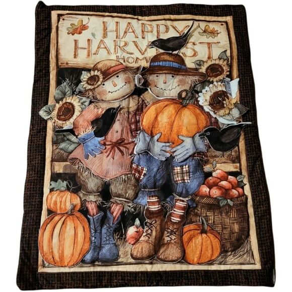 Happy Harvest Home Scarecrow Couple Pumpkins Wall Hanging Retired Susan Winget - Picture 1 of 4